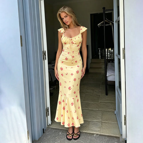 Damen Maxikleid mit Rüschensaum und floralem Muster R&B