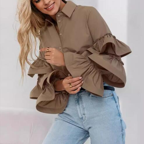 Damen Bluse mit voluminösen Rüschenärmeln R&B