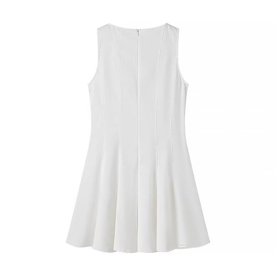 Damen ärmelloses Sommerkleid mit hohem Schnitt und elegantem Saum R&B