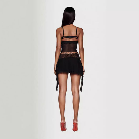 Damen verführerisches Spitzen-Nachtkleid mit asymmetrischem Saum und Leopardenmuster R&B