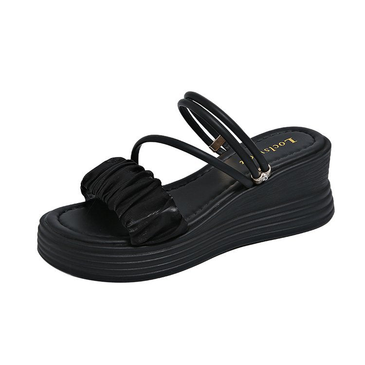 Damen bequeme Wedgesandalen mit modischem Rüschendetail R&B