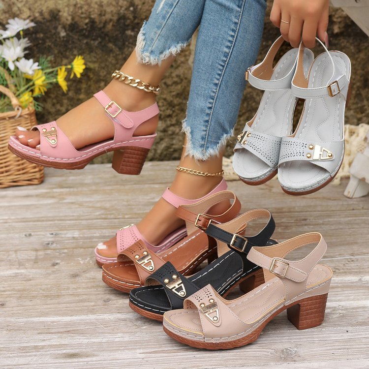 Damen Blockabsatz-Sandalen mit modischem Riemendesign R&B