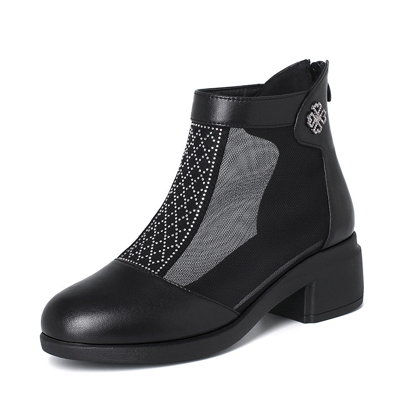 Damen Elegante Stiefeletten mit modischem Mesh-Einsatz und Blockabsatz R&B