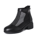 Damen Elegante Stiefeletten mit modischem Mesh-Einsatz und Blockabsatz