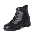 Damen Elegante Stiefeletten mit modischem Mesh-Einsatz und Blockabsatz