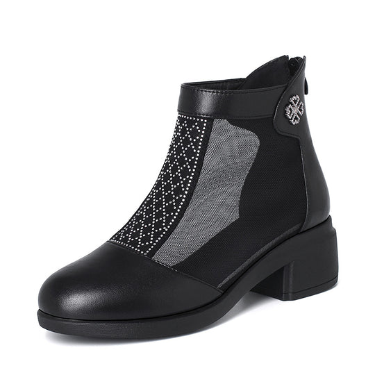 Damen Elegante Stiefeletten mit modischem Mesh-Einsatz und Blockabsatz R&B