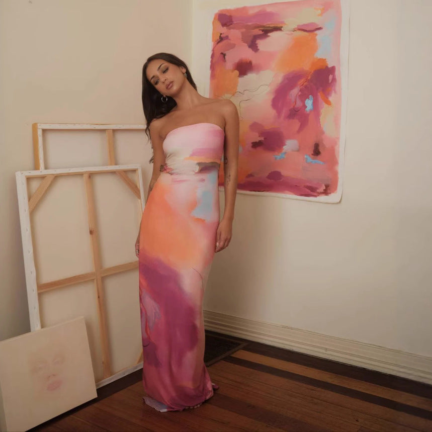 Damen figurbetontes Sommerkleid im Aquarell-Design R&B