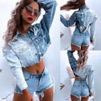 Damen Cropped Denimjacke mit fransigen Details und trendigem Destroyed-Look R&B