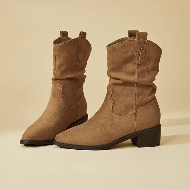 Damen modische Stiefeletten mit eleganter Faltenoptik und rustikalem Design R&B
