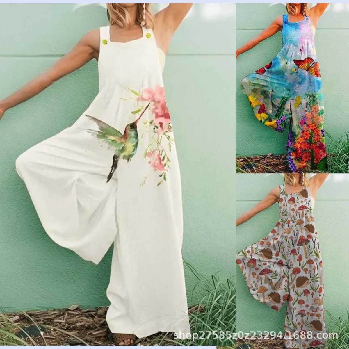 Damen Overall aus atmungsaktivem Baumwollmix mit buntem Floral-Motiv R&B