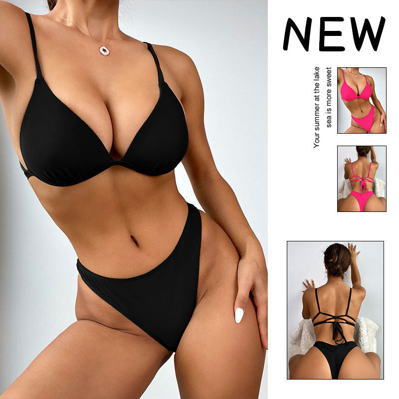 Damen Triangel-Bikini mit hohem Beinausschnitt und verstellbaren Trägern R&B