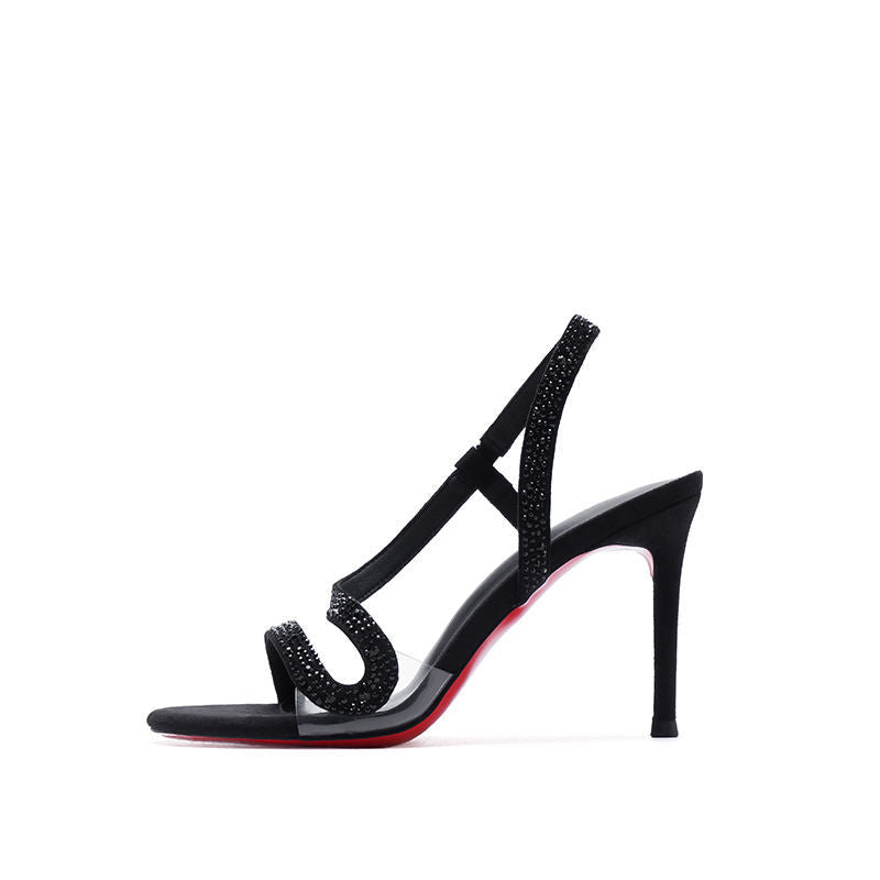 Damen elegante High Heel Sandalen mit strassverziertem Riemendesign R&B