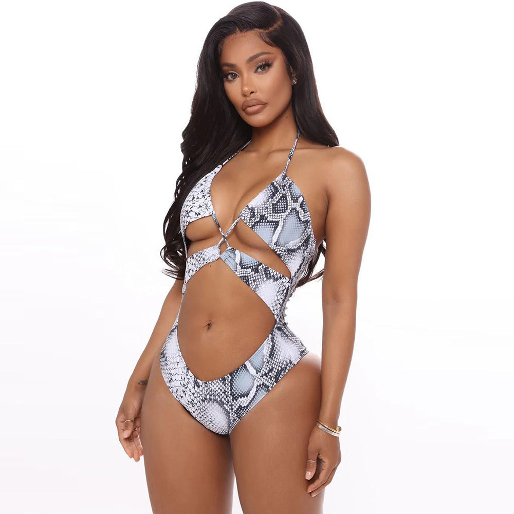 Damen Cut-Out Badeanzug mit schickem Schlangenmuster R&B
