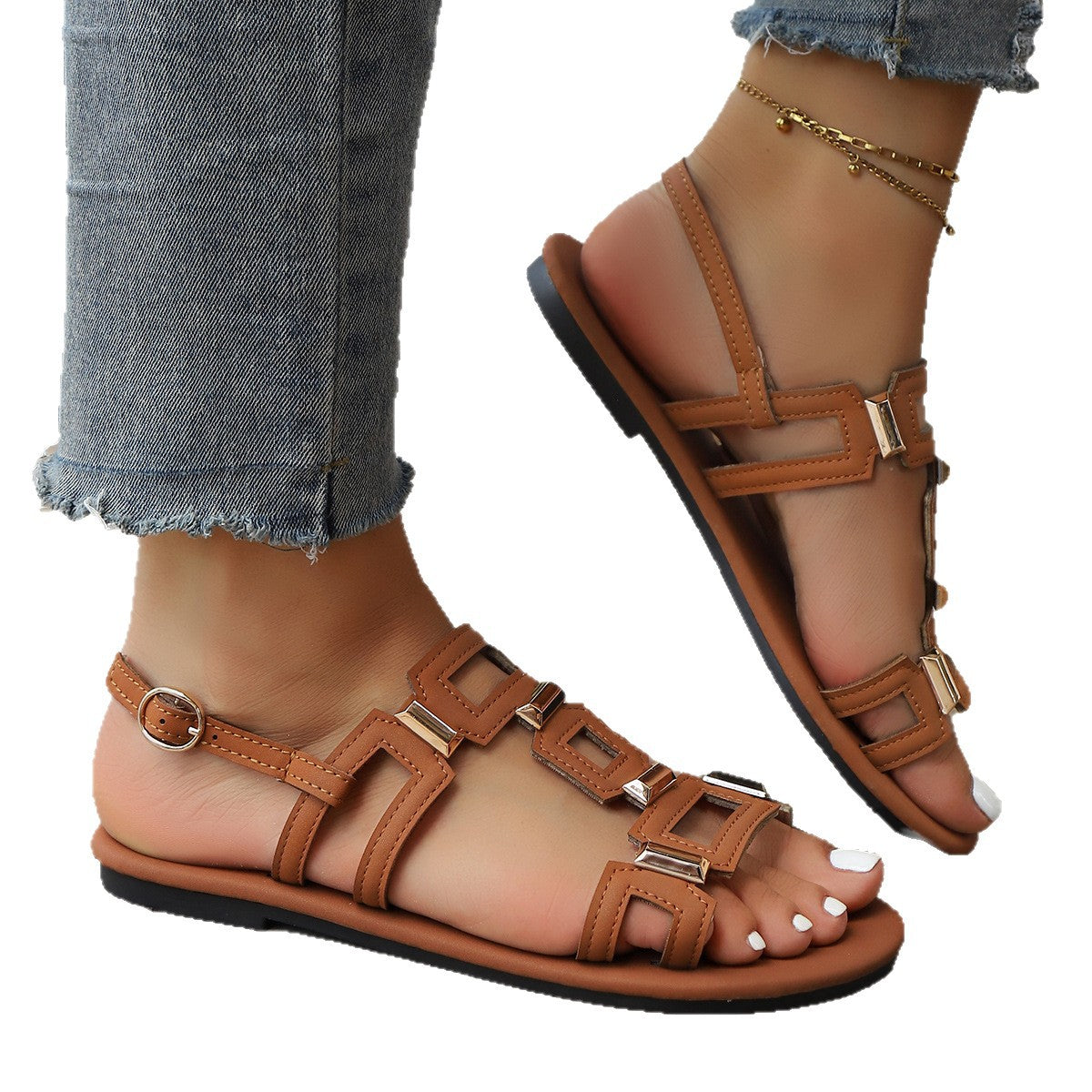 Damen elegante Sandalen mit modischen geometrischen Riemen R&B
