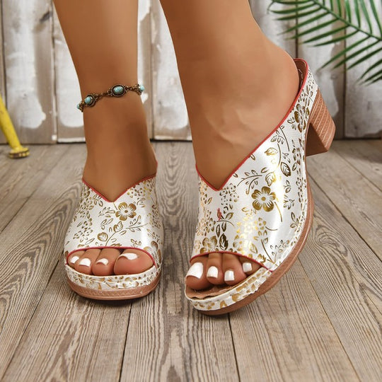 Damen Plattform-Pantoletten mit floralem Design R&B