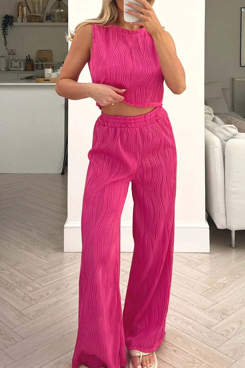 Damen Zweiteiliges Set mit hochgeschnittenem Oberteil und weitem Hosen