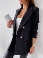 Damen Eleganter Double-Breasted Blazer mit goldenen Knöpfen und moderner Passform R&B