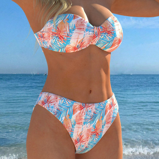 Damen Wickel-Bikini-Set mit floralem Design und hohem Bund R&B