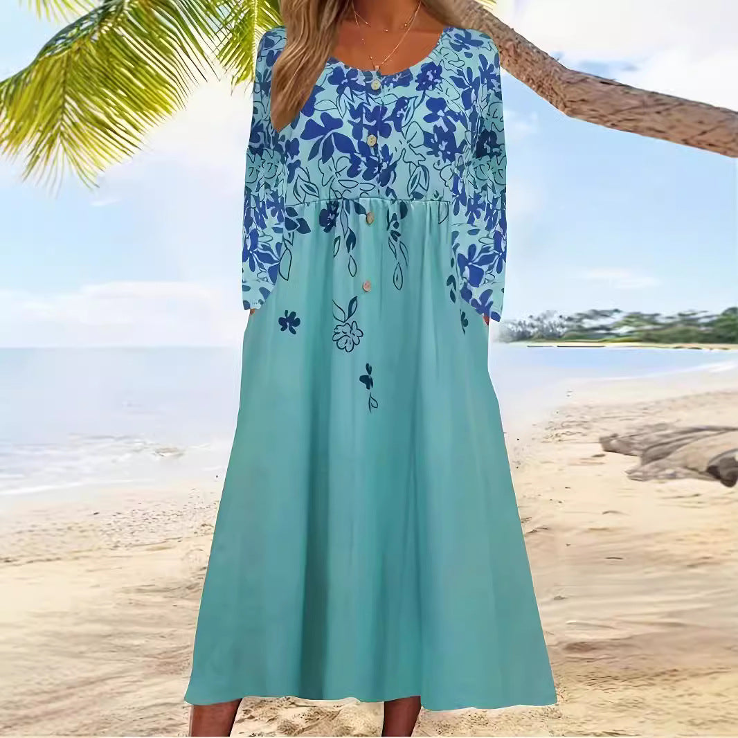 Damen Maxikleid mit floralem Design und eleganten Knopfdetails R&B