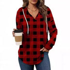 Damen lässige Karobluse mit Kapuze R&B