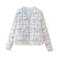 Damen gestepptes Blazer-Oberteil mit floralen Mustern R&B