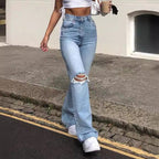 Damen Flared Jeans mit modischen Ripped-Details und hohem Bund R&B