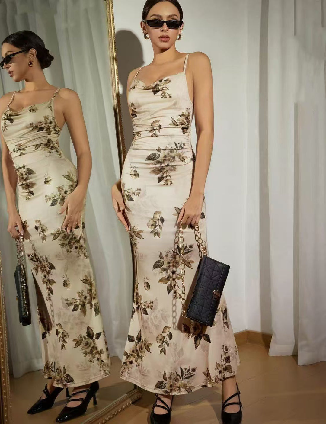 Damen Elegantes Maxikleid mit floralem Dekor und Raffungen R&B