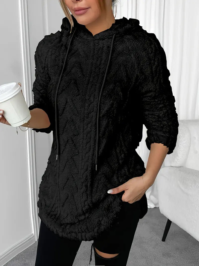 Damen gemütlicher Strickpullover mit Kapuze und Struktur R&B