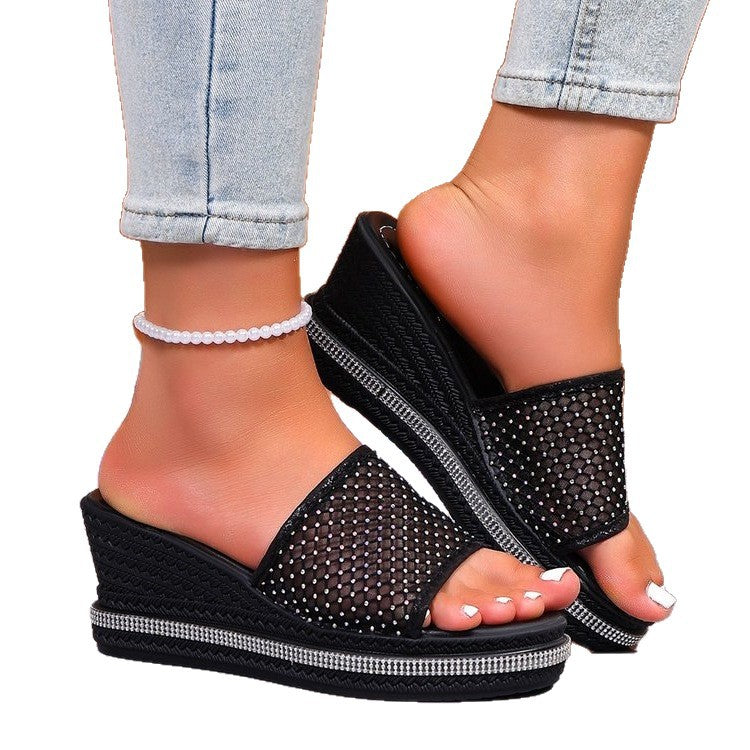 Damen Bequeme Wedge-Pantoletten mit funkelnden Strass-Applikationen R&B