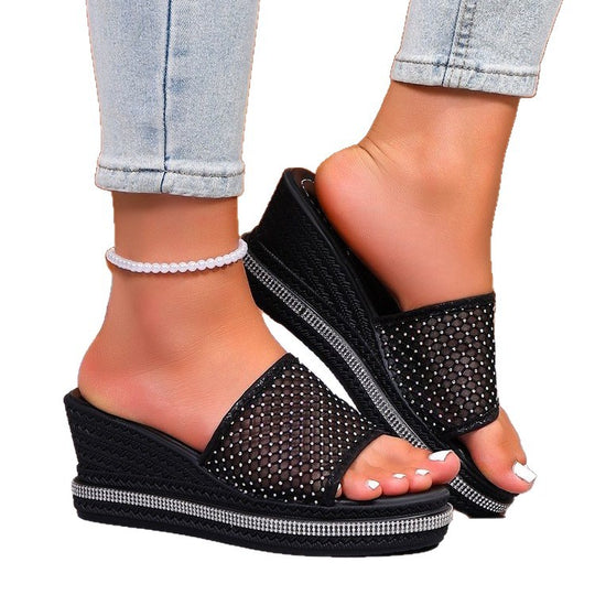Damen Bequeme Wedge-Pantoletten mit funkelnden Strass-Applikationen R&B