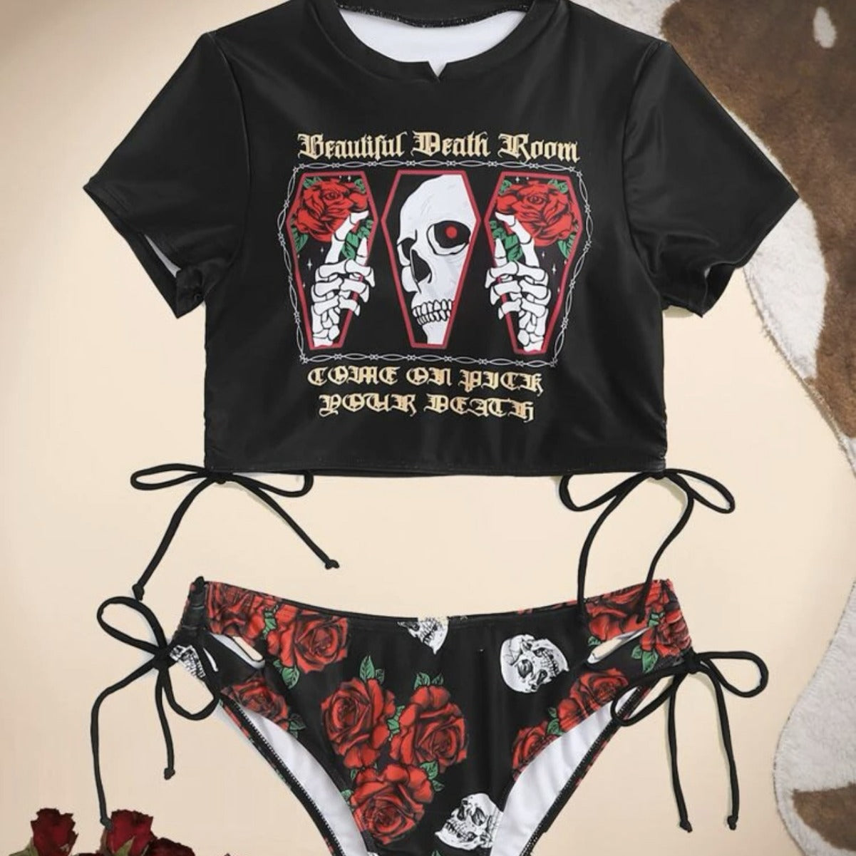 Damen Crop-Top Bikini mit grafischem Design R&B