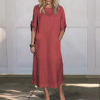 Damen Freizeit Maxi Kleid mit Taschen R&B