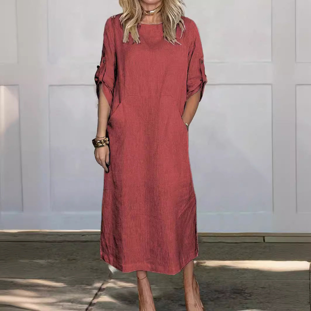 Damen Freizeit Maxi Kleid mit Taschen R&B