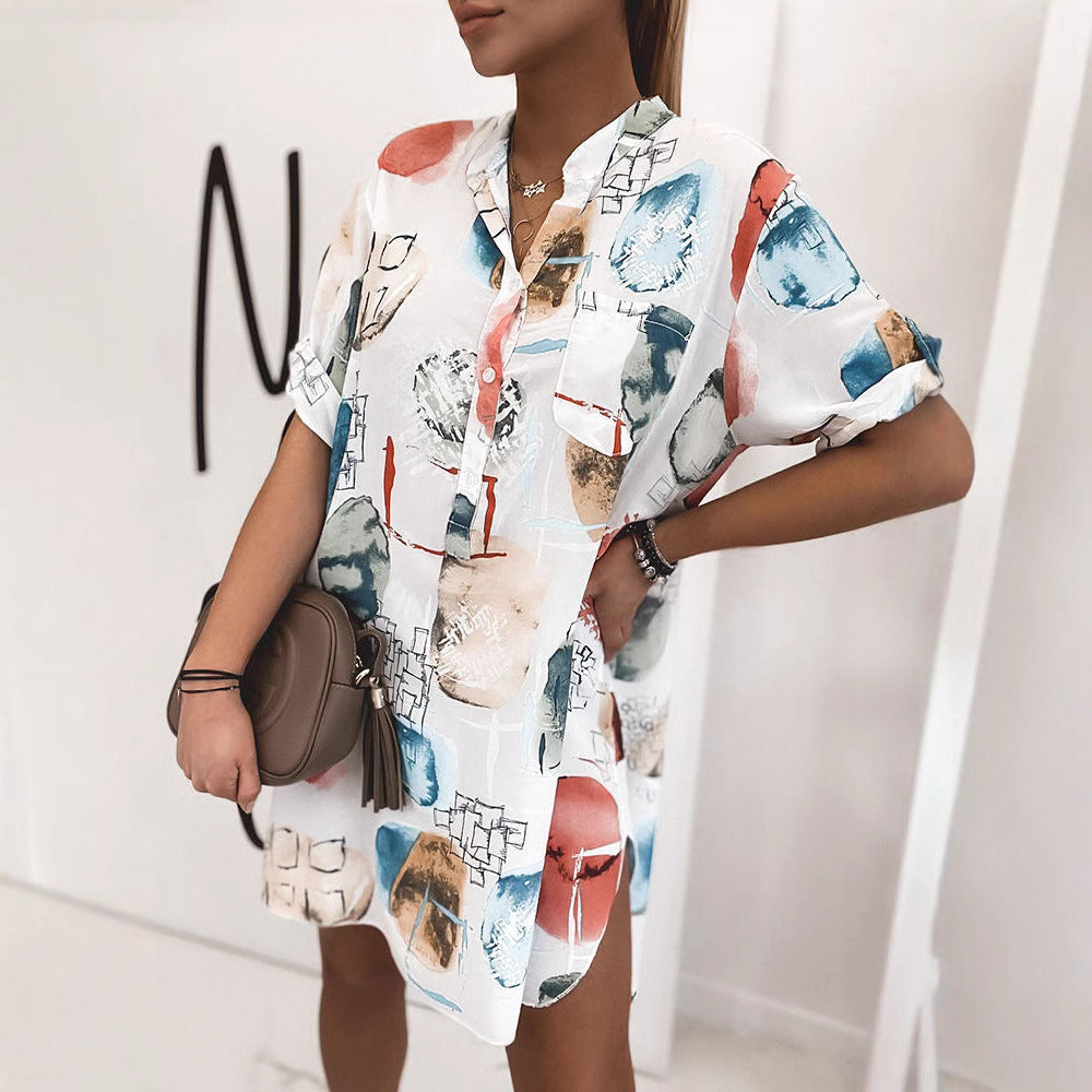 Damen Hemdblusenkleid mit floralem Design und Knopfleiste R&B