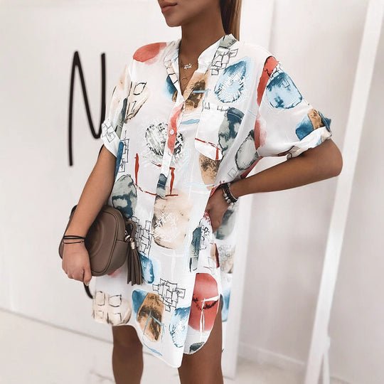 Damen Hemdblusenkleid mit floralem Design und Knopfleiste R&B