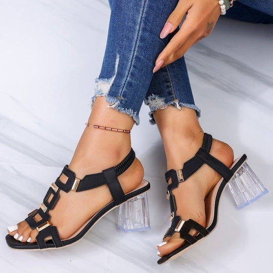 Damen Komfortable und modische Sandalen mit transparentem Blockabsatz R&B