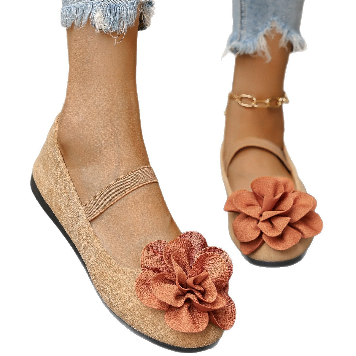 Damen Ballerinas mit floralem 3D-Blüten-Design und elastischem Riemen R&B