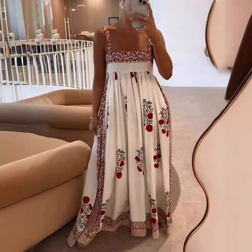 Damen Langes Sommerkleid mit floralen Akzenten und breiten Trägern R&B