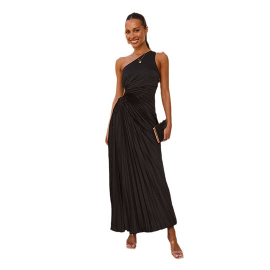 Damen Elegantes Maxikleid mit schrägem Ausschnitt und stilvollen Falten R&B