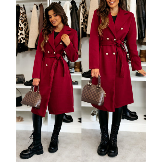 Damen Eleganter Trenchcoat mit asymmetrischem Schnitt und Gürtel R&B