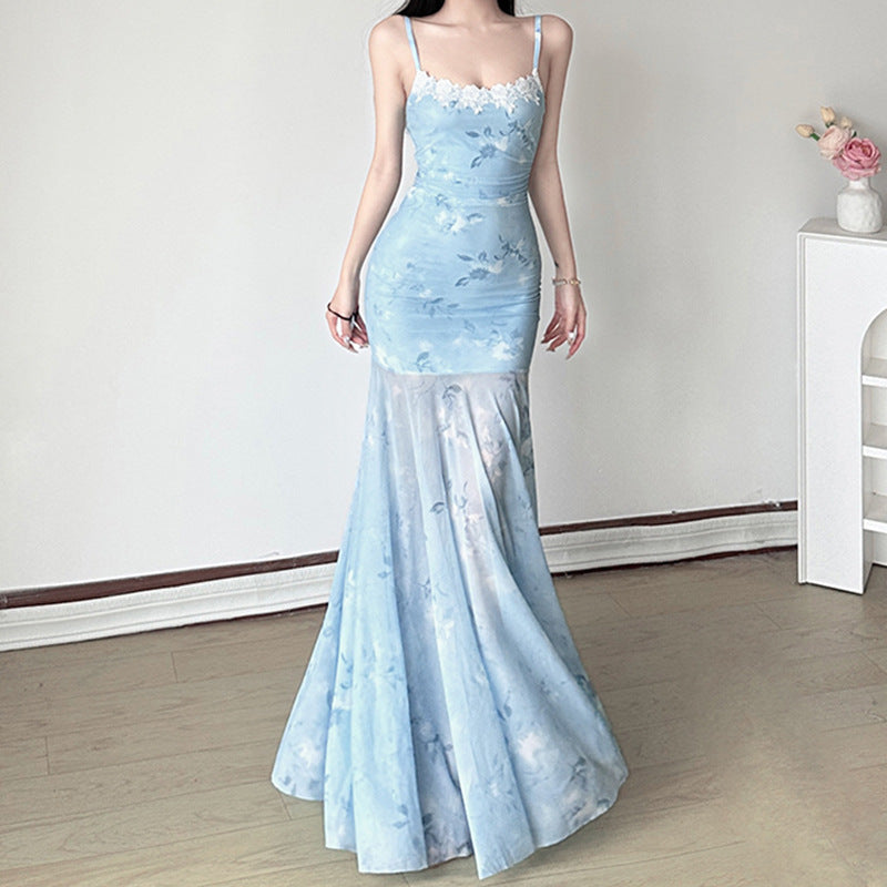 Damen Maxikleid mit floralem Druck und eleganter Spitzenborte R&B