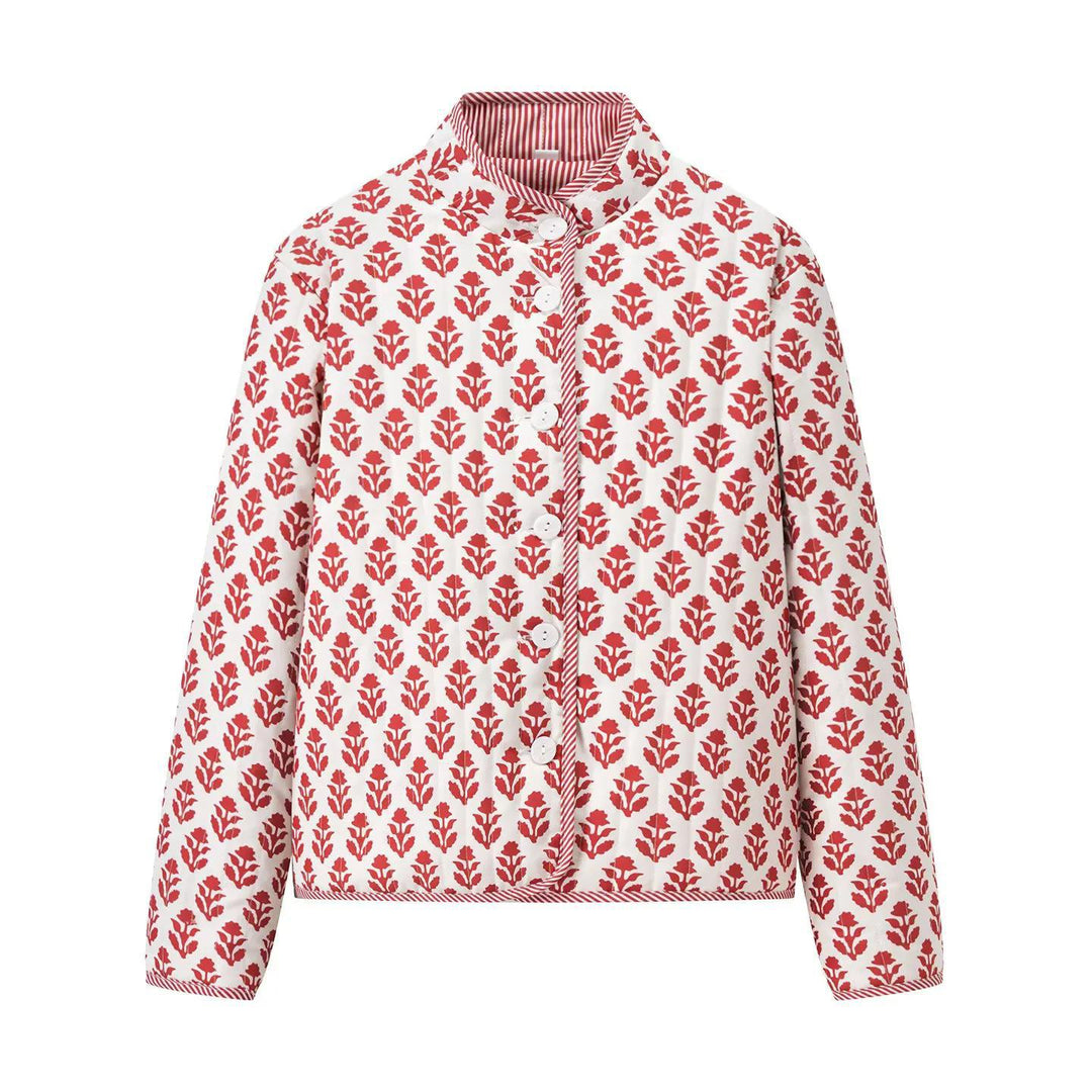 Damen gesteppte Blousonjacke mit floralem Muster und praktischen Knöpfen R&B