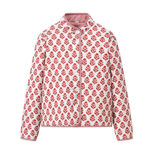 Damen gesteppte Blousonjacke mit floralem Muster und praktischen Knöpfen R&B