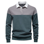 Herren nan sportlich-elegantes Langarm-Polo im Rugby-Stil mit kontrastierendem Kragen und breitem Brustpaneel R&B