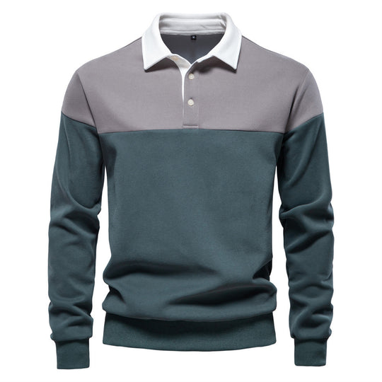 Herren nan sportlich-elegantes Langarm-Polo im Rugby-Stil mit kontrastierendem Kragen und breitem Brustpaneel R&B