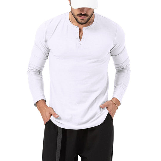 Herren Langarm-Henley-Shirt mit hochwertiger Baumwollmischung und modischen Knopfdetails R&B