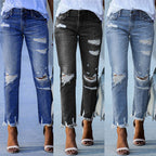 Damen Ripped Jeans im modernen Vintage-Look mit fransigen Säumen R&B