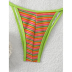 Damen Triangel-Bikini mit bunten Streifen und verstellbaren Trägern R&B