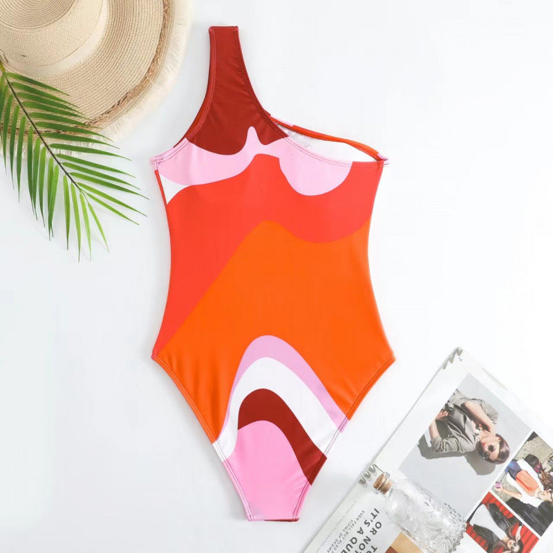 Damen Einteiler Badeanzug mit modischem Muster und passendem Sarong R&B