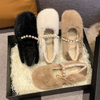 Damen Flauschige Hausschuhe mit eleganter Perlenverzierung und komfortablem Design R&B